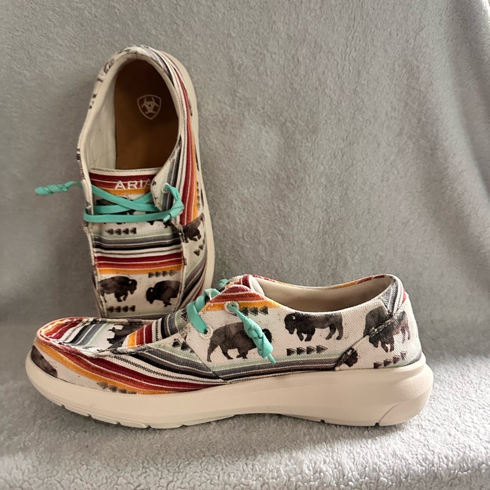 Ariat Women's Canvas Sneakers with Turquoise Laces and Multicolor Stripe Print - Picture 4 of 5
